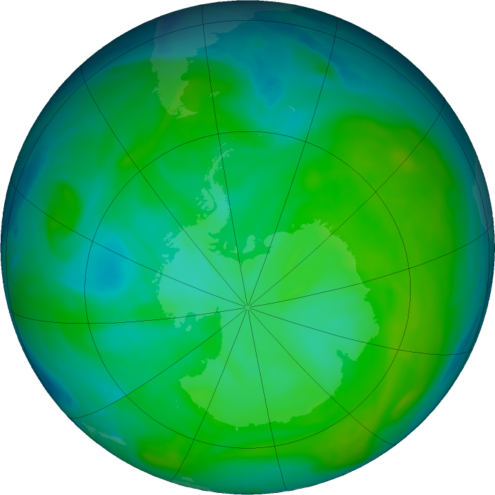 Antarctic ozone map for 21 December 2016